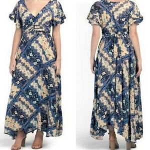 NWOT Abel The Label Dress XS Gandhi Maxi Boho Patchwork Multicolor Blue
